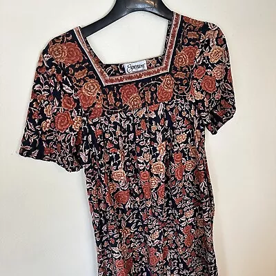 Vintage Expressions Womens Brown Fall Floral Cotton MuMu Housedress Medium • $23.99