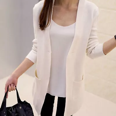 Cardigan Coat Ribbed Collar Coldproof Korean Style Ladies Loose Long Sweater • $34.70