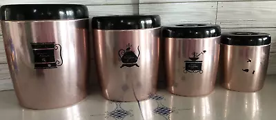 Vintage West Bend Rose Copper Aluminum Canister USA Set Of 4 W/ Lids - Scratches • $32