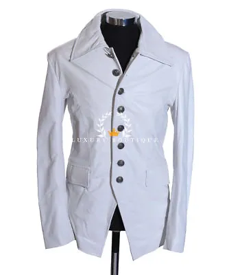 Lucifer White Men's New Smart Designer Real Lambskin Leather Blazer Shirt Jacket • $149.19