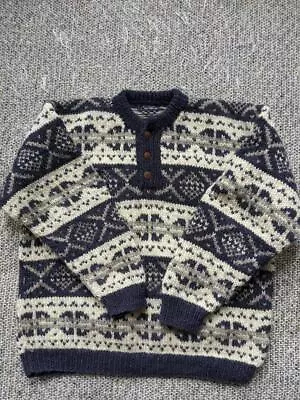 Vintage COWICHAN Handmade CHUNKY Wool Knit XL Indian Print • $39.95