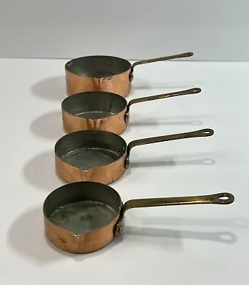 Vintage Heavy Copper & Brass Measuring Cups W/ Spouts 1/4 1/3  1/2 1 Cup • $49.99