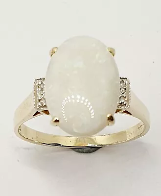 Big 9ct Opal 3.30ct And Diamond Cocktail Solid Yellow Gold Hallmarked Ring • £215