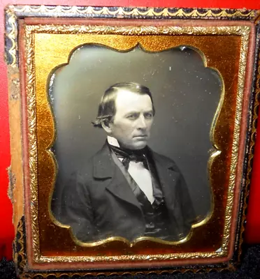 Sharp 1/6th Size Daguerreotype Of Young Man In Half Case • $54