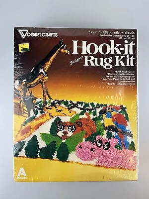 Vtg Vogart Crafts Latch Hook-It Rug Kit 20x27 Jungle Animals Kids Giraffe Hippo • $25