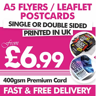 £13.99 • Buy A5 Postcard Flyer/Leaflet Printing 400gsm Premium Artcard Quality Printed Flyers
