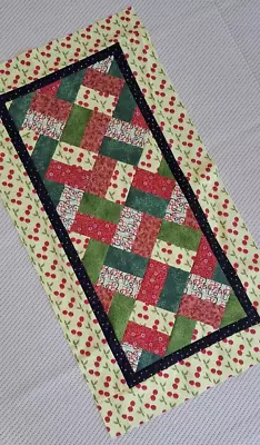 Quilt Top CHERRIES Unfinished Handmade Mini Table Runner Topper ~ 20 X37  • $7.99