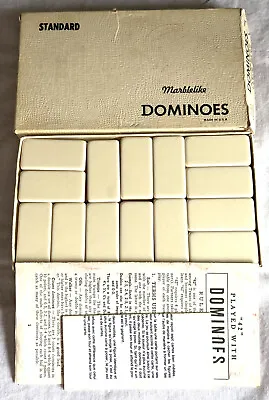 Vintage White Puremco No. 616 Standard Marblelike Dominoes Made In USA CIB • $39