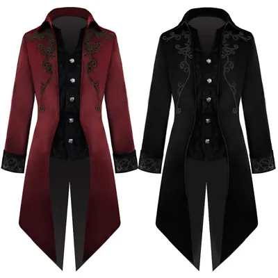 Men's Gothic Jacket Medieval Tailcoat Victorian Steampunk Coat Costume Plus Size • £10.19