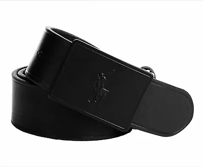 Polo Ralph Lauren Men's Pony Plaque Buckle Black Leather Belt • $55.24