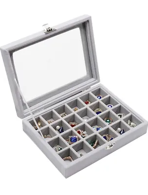 Clear Lid Velvet 24 Grid Jewelry Organizer Box Stackable Tray Earring Display  • $14.79