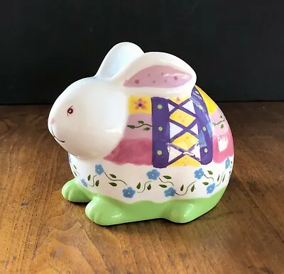 Easter Piggy Bank Bunny Rabbit Floral Hand Painted Ceramic 5 1/4  C150 • $5.95