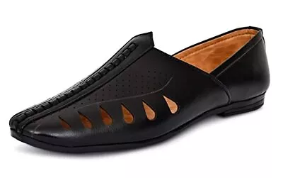 Mens Wedding Jutti Indian Mojari Rajasthan Khussa Flat Shoe US Size 8-12 Black D • £31.31