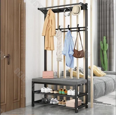 $118.99 • Buy Hall Tree With Bench & Shoe Storage Coat Rack Stand Shoe Bench With 4 Hooks