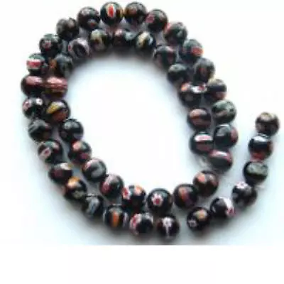 M9-6mm Millefiori Lampwork Beads  Black Many Flower • $2.50