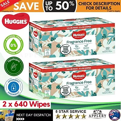 2 X 640 HUGGIES Thick Baby Wet Wipes Bulk Mega Pack Fragrance Free • $72.92