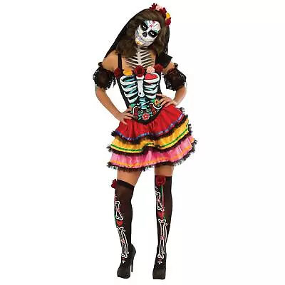 Ladies Day Of The Dead Sugar Skull Skeleton Senorita Mexican Fancy Dress Costume • £34.67