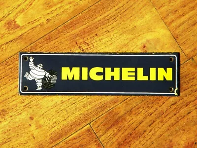 VINTAGE MICHELIN PORCELAIN SIGN ~7-3/4  X 2-1/8  TRUCK TIRES RACING OIL GARAGE • $55