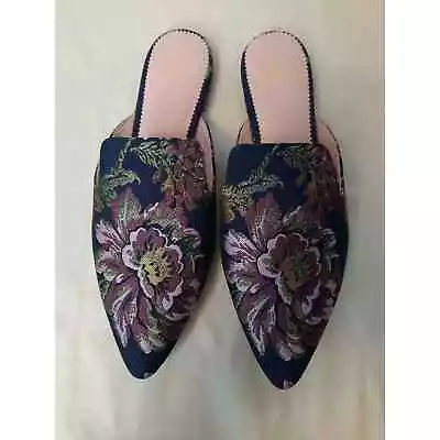 J Crew Mules Floral Chic Pointed Toe Slip-On Flats Shoes Size 8 • $39