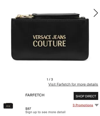 Versace Jeans Couture Logo Leather Zipped Purse In Black New   • $100