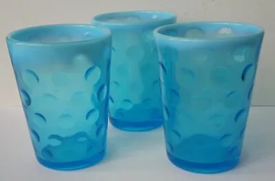 Lot (3) Vintage Glass Coin Dot Dimpled Blue Ombre Tumblers 4  *FREE SHIPPING • $49.99