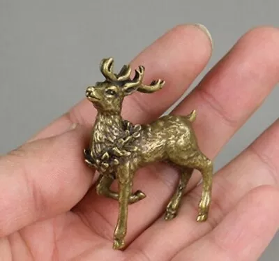 Pure Brass Carved Animal Sika Deer Figurine Tea Pet Ornament Miniature Mini Toy • $9.99