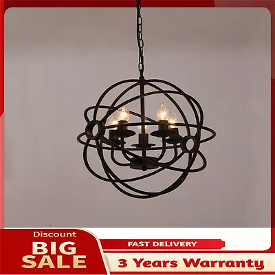 Black Metal Orb Chandelier Lamp Round Hanging Ceiling Light Fixture Globe Cage • $40