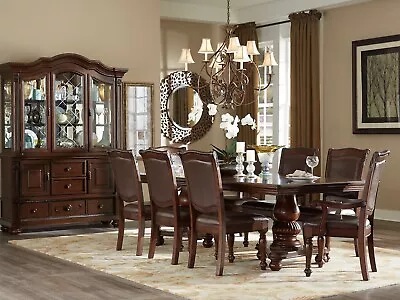 NEW 9 Piece Traditional Brown Dining Room Rectangular Table And 8 Chairs Set C5M • $2049.86