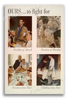 1940s “Ours . . . To Fight For” WWII Historic Norman Rockwell Art Poster - 12x18 • $10.95