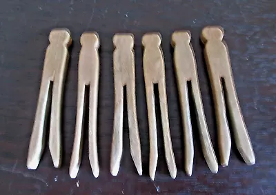 6 Antique Vintage Flat Sided Wooden Clothes Pins Crafts Weathered Var • $5.49