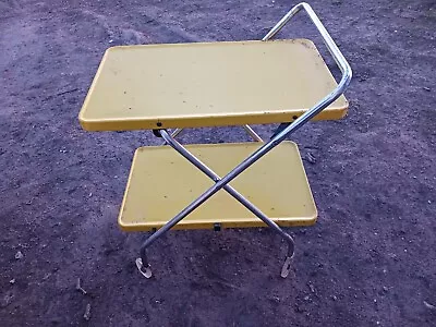 $142 • Buy VINTAGE COSCO YELLOW 2 TIER UTILITY KITCHEN CART Foldable And With Wheels.  