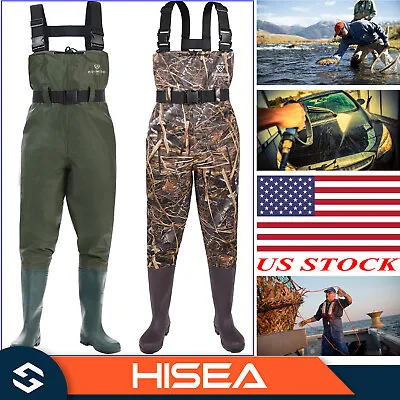 HISEA Waterproof Chest Waders Nylon PVC Rubber Bootfoot Fishing & Hunting Waders • $49.97