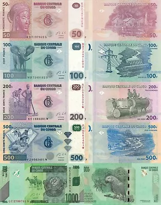 Congo DR 5 PCS Set: 50 To 1000 Francs (03.06.2013) - P97p98p99bp96p101b UNC • $5.95