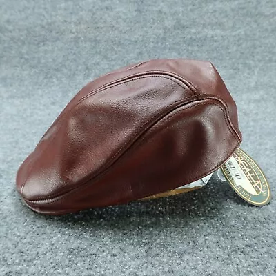 Scala Flat Cap Hat Mens Medium Red 100% Leather Burgundy Casual • $34.99