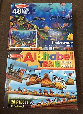 MELISSA & DOUG GIANT Lot 2 FLOOR PUZZLES Alphabet Train NO E /Underwater JIGSAW • $19.99