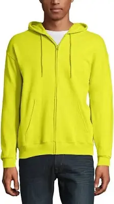 New Men Hanes EcoSmart Hooded Hoodie Fleece Zipper Sweatshirt  Safety Green XL • $14