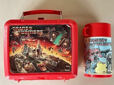 Vintage 1988 Plastic Aladdin   Lunchbox & Thermos   Transformers TV Cartoon Lic. • $29.99