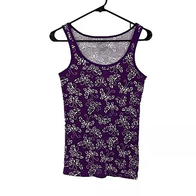 Faded Glory Womens Purple Butterfly Pattern Scoop Neck Tank Top Size L (12-14) • $12.79