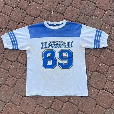 VINTAGE Hawaii 89 Shirt Adult Large White Blue Tourist Destination 80s Ringer • $38.88