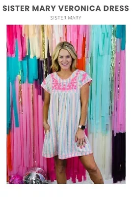 NWT Sister Mary Veronica Dress Neon Stripe Sz XS (can Fit A S/M Too) Embroidered • $64.99