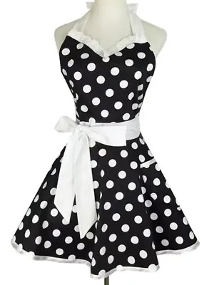 Women Kitchen Polka Dot Apron Princess Maid Chef Cleaning Work Home Cafe Florist • $35.08