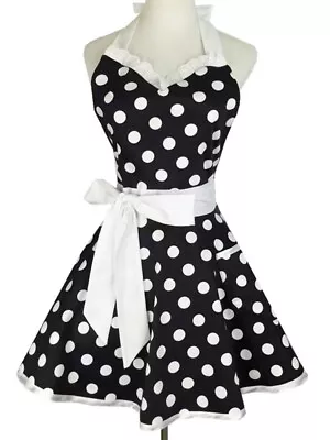 Women Polka Dot Apron Princess Maid Chef Cleaning Kitchen Work Home Cafe Florist • $30.34