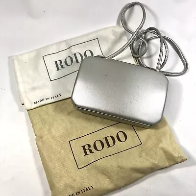 RODO Vintage Satin Silver Evening Bag/ Clutch Acrylic Bar & Clasp ITALY Preowned • $18