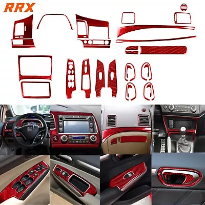 29Pcs Red Carbon Fiber Interior Full Set Cover Trim For Honda Civic 8th 2006-11 • $109.99
