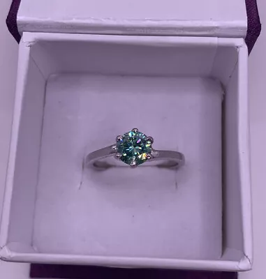 Real Moissanite Charles & Colvard 1CT VVS1D Vivid Blue/Green Beautiful Ring Sz8 • $82.50