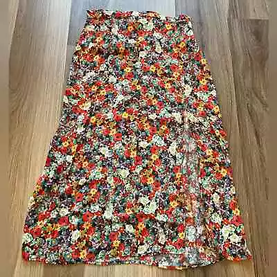 H&M Floral Midi Skirt Size 8 Spring Summer Side Slit • $9
