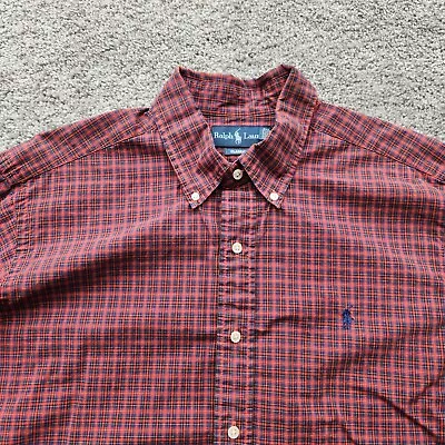 RALPH LAUREN Shirt Mens XL Red Plaid Classic Fit Button Down Vintage • $14.29