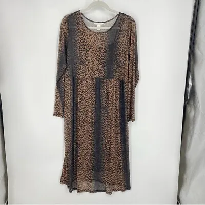 H&M Maternity Leopard Dress Midi Mesh Sz L Long Sleeve • $25