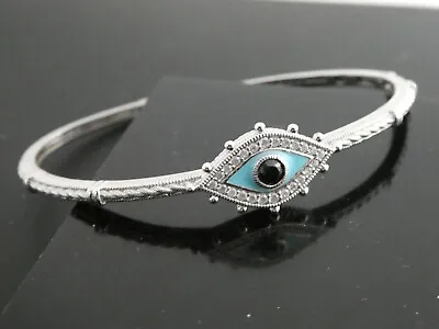 Judith Ripka Sterling Silver Diamonique & Spinel Evil Eye Cuff Bracelet Sz. 7.25 • $185