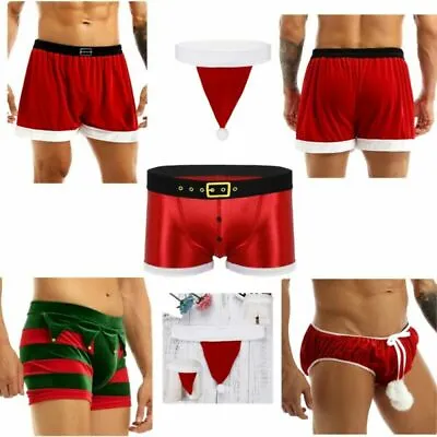 Men's Flannel Christmas Santa Claus Costume Boxer Shorts Pants Trunks Underpants • £5.22